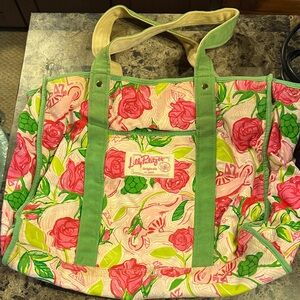 Lilly Pulitzer Green and Pink Floral Shoulder Bag- delta zeta original